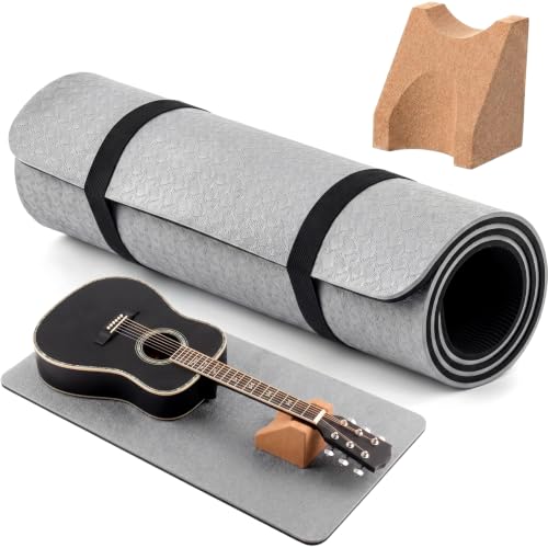 Image of Klyyo 41 In Guitar Mat with Neck Rest, 8mm Extra Thick TPE Non Slip,Grey | Dual Height Cradle for Bass Guitar, Repair Bench Pad for String Change Cleaning, Fits Acoustic Electric Ukulele