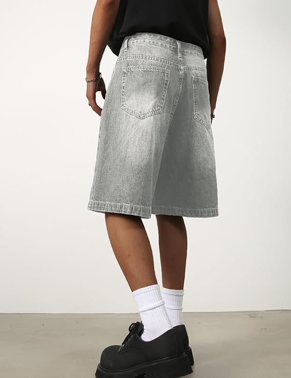 EMMIOL Baggy Jean Shorts Men, y2k Jorts Hip Hop, Comfortable Denim Tears Shorts, High Waisted and Wide Leg, Mens Jeans Loose fit Vintage Hip Hop Streetwear Skateboard Summer - Image 4