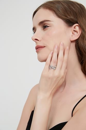 THELANDA Genuine Moissanite or Simulated Diamond Sterling Silver 9mm Wide Bezel Set Bubble Cocktail Fashion Ring Wedding Ring4