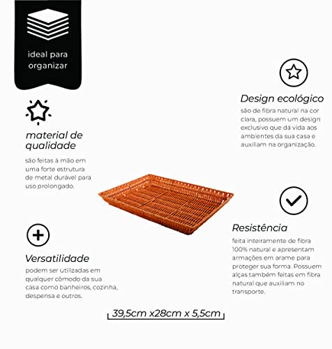 Mimo Style Bandeja Retangular Sem Alça, Útil na Organização do Ambiente, Produzidos em Fibra Natural