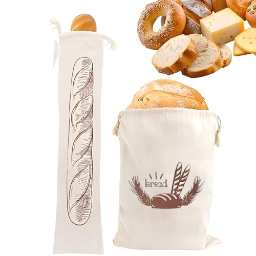 Juguta 2 Piezas Bolsa de Pan de Lino con Forro TPU, Bolsas de Almacenamiento de Pan con Cordón Reutilizables Bolsa pan Tela para Conservación Fresca Alimentos y Transporte para Verduras Frutas Granos