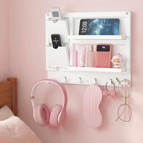 Lifewit Kunststoff Hängend Nachttisch Regal für Etagenbett, Selbstklebend Wandregal für Schlüssel Fernbedienung Handy Brillen, Hochbett Bettablage Bettregal für Schlafzimmer Studentenwohnheim, Weiß