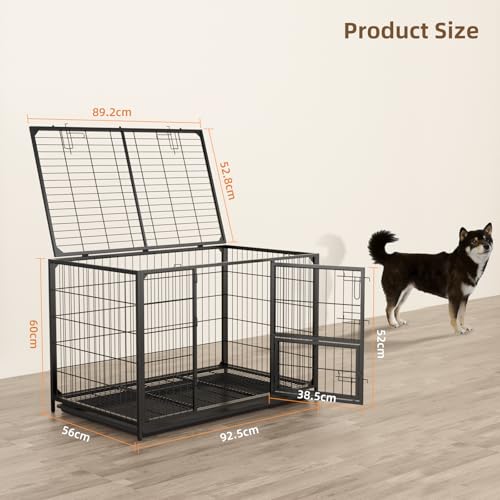 VOWNER Hundekäfig Hochbelastbar, 3 Türen Hundebox, 93 x 56 x 60 cm, für kleine und mittelgroße Hunde, 2 abnehmbare Türen mit Herausnehmbares Bodenschale, M Gitterbox für Zuhause, Schwarz