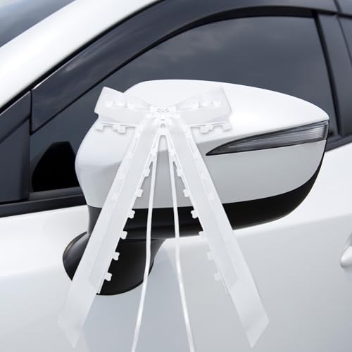 10 Pièces Decoration Voiture Mariage,Gros Noeud Cadeau Décoration de Nœuds Antenne Ruban Blanc Deco Tulle Voitures Bouquet Décorations Champetre en Fête...