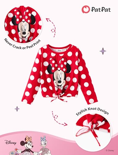Image of Disney Frozen Princess Minnie Stitch Girl Clothes Long Sleeve Knot Front Sweatshirt Flare Pants Fall 2 Piece Outfit 2-9Y