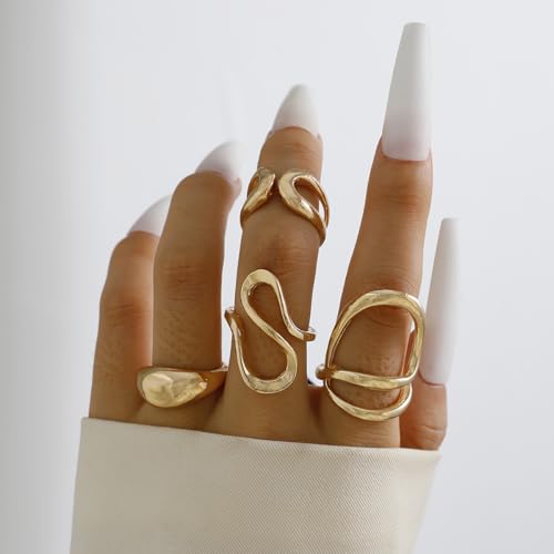 Image of Shining Diva Fashion Stylish Trendy Finger Rings Set for Women & Girls | Chunky Minimal Statement Ring Combos Modern Elegant Jewellery Collection