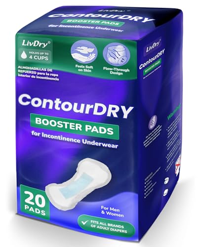 ContourDry Booster Pads XL by LivDry Adds Max Absorbency to Adult Diapers with Flow-Through Design Up to 4 Cups Capacity More Coverage for Women and Men 20 Count