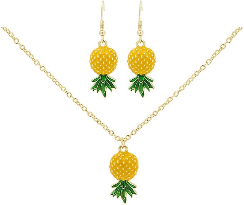 Fuqimanman2020 Tropical Fruit Jewelry Set Green Leaf Yellow Pineapple Red Strawberry Earrings Pendant Necklace Jewelry for Women-pineapple