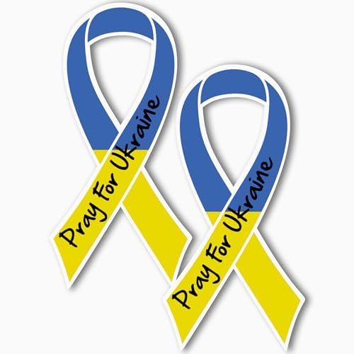 Image of Magnet Me Up Pray for Ukraine Ribbon Magnet Decal, 3.5x7 Inches, 2 Pack Magnet for Car Truck SUV, Any Magnetic Surface, Encourage Prayers for Peace and Unity, Thoughtful Gift, Crafted in USA
