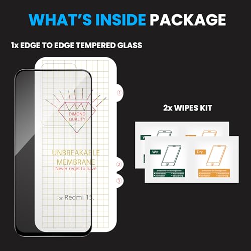 Image of FIRST MART Front Tempered Glass and Back Nano Membrane for Redmi 15 with Installation Kit | Edge-to-Edge, Scratch Resistant, Case-Friendly | Black