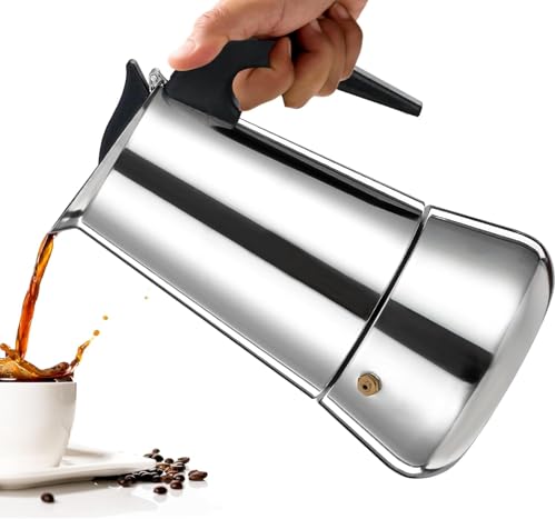 Image of 6 Cup Moka Pot Percolator Italian Coffee Maker 300ml Stovetop Espresso Mocha Stainless Steel Greca Coffee Maker Classic Cafe Makers Suitable for Induction Cookers Ceramic Stoves Tummy