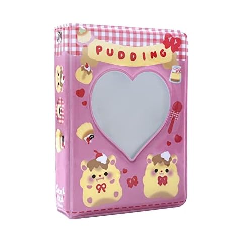 GUOJOZO 3 Inch Mini Photo Album Kpop Photocard Holder , Love Heart Hollow Photocard Id Holder 40 Pockets (Pink) Cover