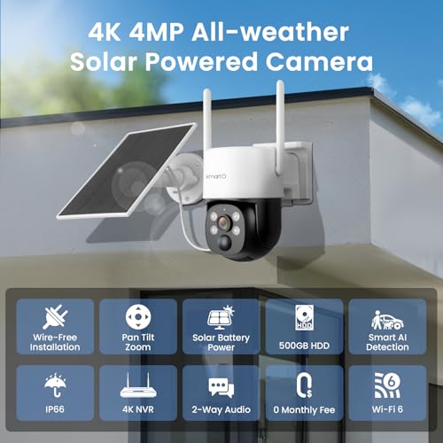image for xmartO Solar Camera Outdoor Wireless, 4 PCs QHD 4MP Wireless PTZ Secur