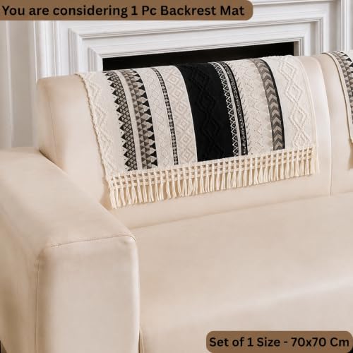 Image of HOMETHREADS Innovative European Premium Style Anti Slip Cotton Sofa Cover Mat with PVC Backing for Non-Slip Comfort (Black, 1Pc Backrest | 70x70cm)