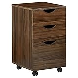 HOMCOM 3 Drawer Storage Cabinet, Mobile File Cabinet, Printer Stand with Castors, Brown Wood Grain