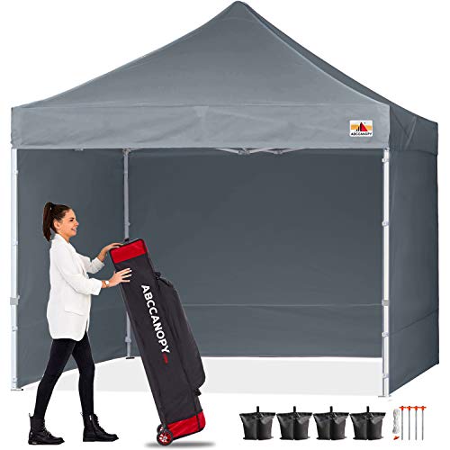 ABCCANOPY Pop Up Gazebo With Side Panels and Door Wall Commercial Shelters Instant Shade And Block Rain, Bonus Upgraded Roller Bag, 4 Weight Bags, Stakes and Ropes(2.5x2.5M,Grey)