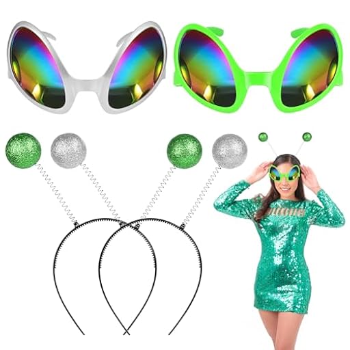 Ainiv 4Pz Accesorios de Disfraz de Alien 2Piezas Gafas Extraterrestres con Lentes Arcoíris y 2Piezas Diadema de Antena Accesorios de Disfraz para Fiestas de Disfraces para Adultos y Niños Halloween | Ya disponible en tu tienda friki favorita! En mundofriki.es!