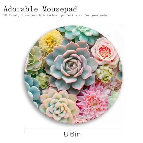 Image of Gctriki Succulents Mouse Pad, Cute Small Mouse Pads for Desk, Botanical Round Travel Mousepad for Wireless Mouse Gaming Work, Comfortable Computer Mouse Mat for Laptop, Home Office Desk Accessories