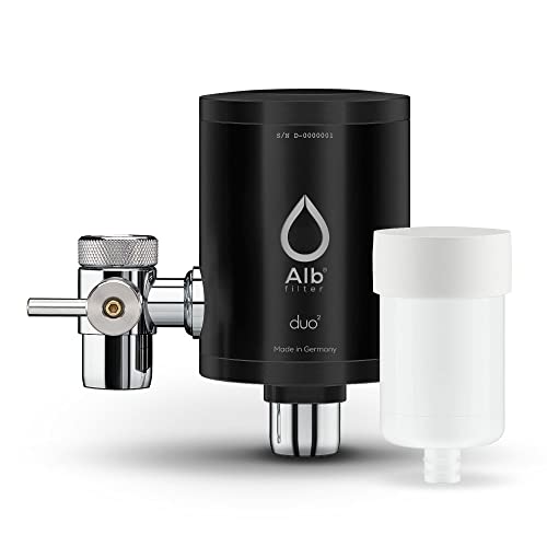 Alb Filter Duo Nano Trinkwasserfilter Edelstahl Schwarz mit Vorfilter – Wasserfilter für Trinkwasser – Filtration von Bakterien, Legionellen & mehr – Hochwertiges Edelstahlgehäuse – Made in Germany