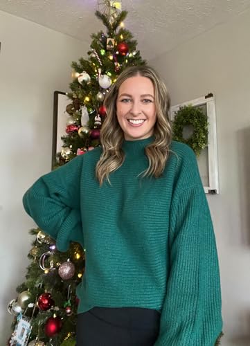 OFEEFAN Women's Sweaters Turtleneck Lantern Sleeve Oversized Ribbed Knit Fall Tops3