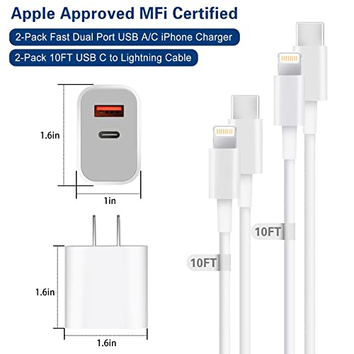 Fast Charger iPhone,Dual Port A/C iPhone Charger Fast Charging Block,2Pack Super Quick Double Apple iPhone Wall Charger Power Adapter 10FT USB C to Lightning Cable for iPhone 14/13/12/11/ProMax/XS/XR by WILLTOP - Image 7