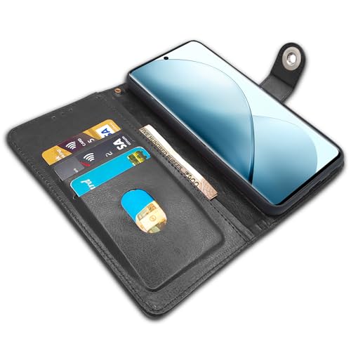 Image of Pikkme Vivo V29 / V29 Pro 5G Flip Cover Leather Finish | Inside TPU with Card Pockets | Wallet Stand and Shock Proof | Complete Protection Button Flip Case (Black)
