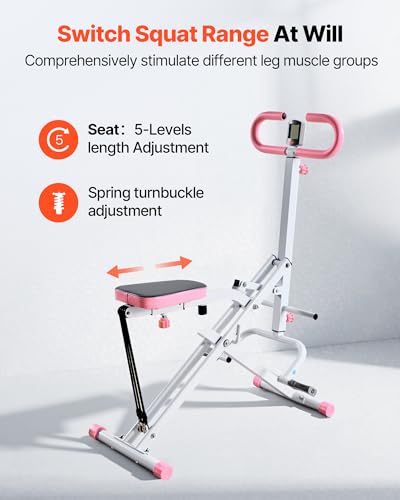 Image of VEVOR Squat Machine, Deep Squat Rowing Machine for Home, Easy Setup & Foldable Exercise Equipment, Glute Trainer Machine with 2 /3 High-Strength Resistance Bands, Glutes & Leg Home Workout Machine