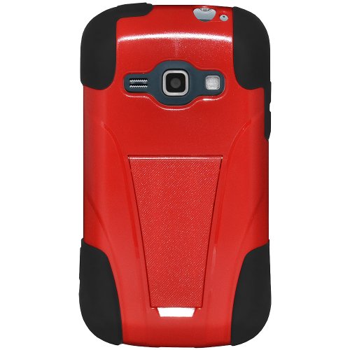Amzer AMZ96044 Double Layer Hybrid Case Cover with Kickstand for Samsung Galaxy Prevail II M840/Samsung Galaxy Ring M840 - Retail Packaging - Black/ Red