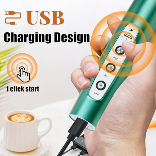 Image of Nahida Green Milk Frother Wand for Coffee, Frother Handheld Rechargeable Electric Whisk with 3 Heads 3 Speeds Drink Mixer Coffee Frother Foam Maker For Latte, Cappuccino, Hot Chocolate, Egg