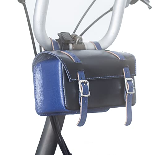 London Craftwork Bolsa de Cuero Compatible con Bicicletas Plegables Brompton Black Blue Box-bl-Blue