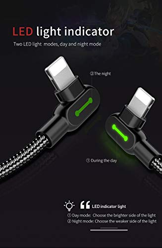 Mcdodo Usb 90 Degree Right Angle Elbow Design Game Ledcable Nylon Braided Sync Chargedouble Size Usb Data 6Ft/1.8M Cable Compatible With New Iphone/Ipad Pro/Air,Ipad Mini,Ipod (Black 6Ft (Iphone)) #TOP1