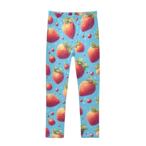 Strawberry Blue Water Girls Leggings Ultra Soft Compression Yoga Gym Pants for Kids 4-10T