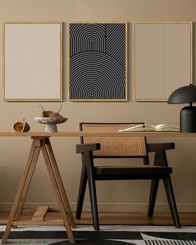 Drsoum Mid-Century Modern Framed Wall Art Minimalist Abstract Boho Neutral Line Wall Decor Geometric Artwork Kitchen Dining Room 11x14in Natural Framed - Image 4