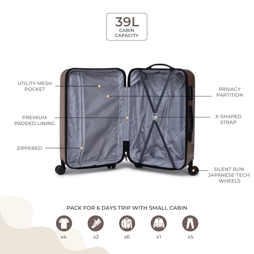 Image of ACEPACK Brampton 56 cms Champagne Hard Sided Cabin Size Luggage Trolley Bag for Travel Suitcase with 8 Spinner Wheels for Men and Women,