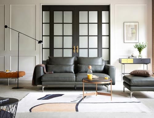 Image of Fabrique Edge Leatherette 3 Seater Sofa Set with Puffy Moden Design Dark Grey | Stylish Home Office & Living Room Furniture | Lightweight Design with Durable Stainless Steel Legs