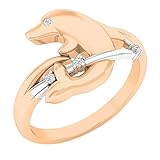 Dazzlingrock Collection Runder weißer Diamant süßer Delfinfischring für Frauen (0,03 Karat, Farbe I-J, Reinheit I1-I2) in 18 Karat Rotgold, Größe 8, 8, natürlicher weißer Diamant, 18 Karat Rotgold