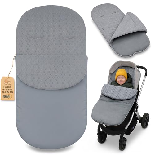 Fußsack Kinderwagen und Buggy für Winter 90x45 cm - Fusssack Winterfußsack warme Einlage Einschlagdecke Baby Zubehör warm Minky Grau