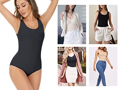 Kskshape Shapewear Bodysuit For Women Tummy Control Body Shaper Seamless Round Neck Waist Trainer Top,Black,S #TOP4