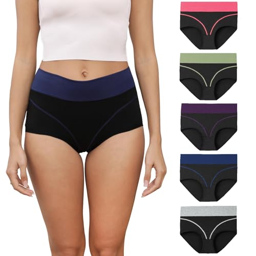 Forllori Bragas Talle Alto Algodón para Mujer Culotte Braguita de Cintura Alta Cómodo 5 Pack Multicolor M