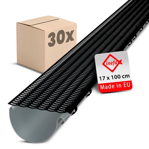 INEFA 30x Laubfangstreifen Set 100cm Schwarz NW100-150 (Ø100-160mm) Dachrinnen Laubschutz Regenrinnen Laubschutz Dachrinnenabdeckung Laubschutz Dachrinne Dachrinnenschutz Regenrinne Laubschutz