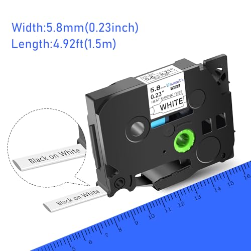 Image of USUPERINK 2PK HSe-211 Heat Shrink Label Compatible for Brother Ptouch Heat Shrink Tubing HSe211 HS-211 HS211 Black on White 5.8mm 0.23'' for Wire Cable for PT-E300 PT-E500 PT-E550W PT-P750W