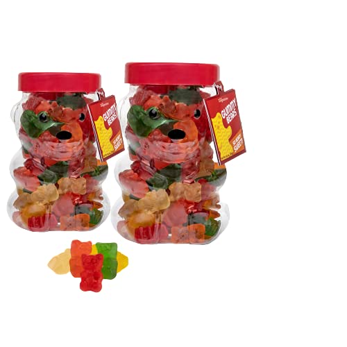 Candy Shop Gummy Bears Jar, 9 OZ Gummy Bears In Bear Shaped Jar With Red Lid and Gift Card, Set of 2 Jars