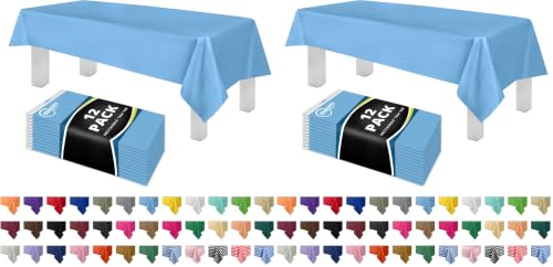 Image of Grandipity 24 Pack Premium Disposable Plastic Tablecloth 54 Inch. x 108 Inch. Decorative Rectangle Table Cover - Sky Blue