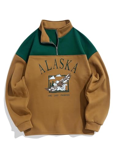 ZAFUL Men's Letters Embroidered Raglan Sleeve Quarter Zip Fleece