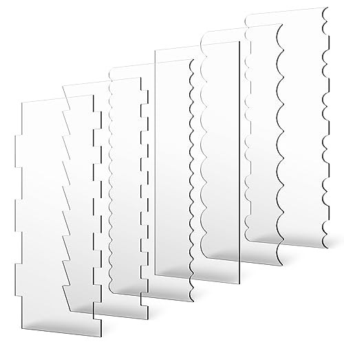 6 Pcs Cake Scraper Set, Clear Acrylic Cake Edge Smoother Tool with 11 Patterns Cake Decorating Contour Scraper Cake Stripes Edge Contour Comb Effortless to Clean for Different Shapes of Cake Edges