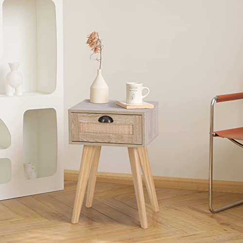 Sophia & William Rattan Nightstands Set Of 2 Side End Table Bedside Table With Rattan Drawer And Solid Wood Legs For Bedroom Living Room And Small Space #TOP4
