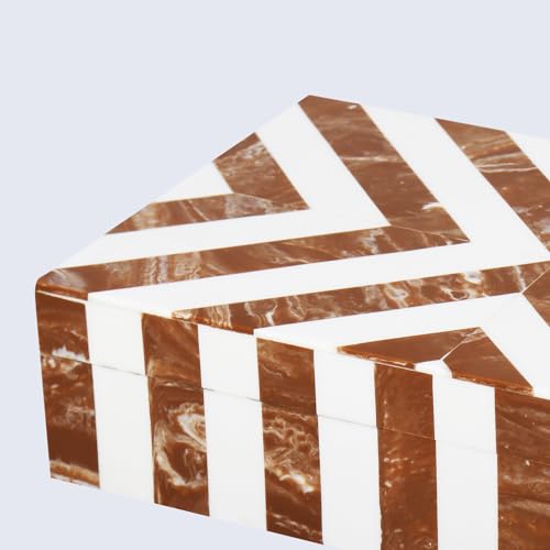 Image of Handicrafts Home Chevron Collection, Storage Organizer Decorative Box Multipurpose Gift - Chevron Brown 10x6x2.5 inch