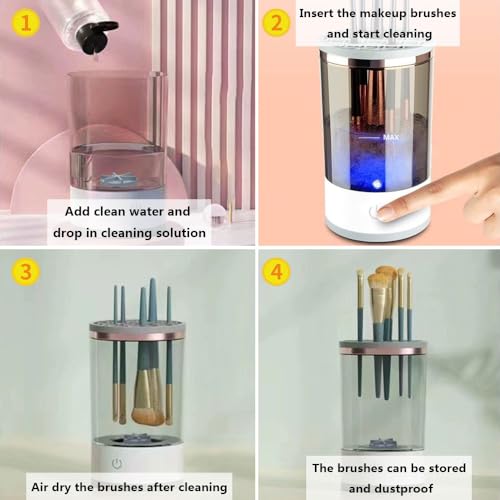 Electric Makeup Brush Cleaner Machine with Makeup Brush Cleaning Mat, Portable Cosmetic Brush Cleaner with Makeup Brush Holder, Automatic Spinning Makeup Brush Cleaner for All Size Makeup Brushes — view 3