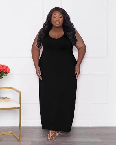 Image of TOPSRANI Womens Plus Size Maxi Dresses for Women Oversize Casual Short Sleeve V Neck Loose Plain Solid Trendy Summer Dress