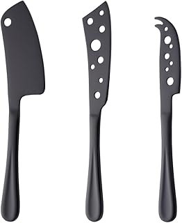 Cheese Desert Knives Set of 3（Black） Stainless Steel Reusable Cutting Pastry Butter Knife For All Type of Cheese